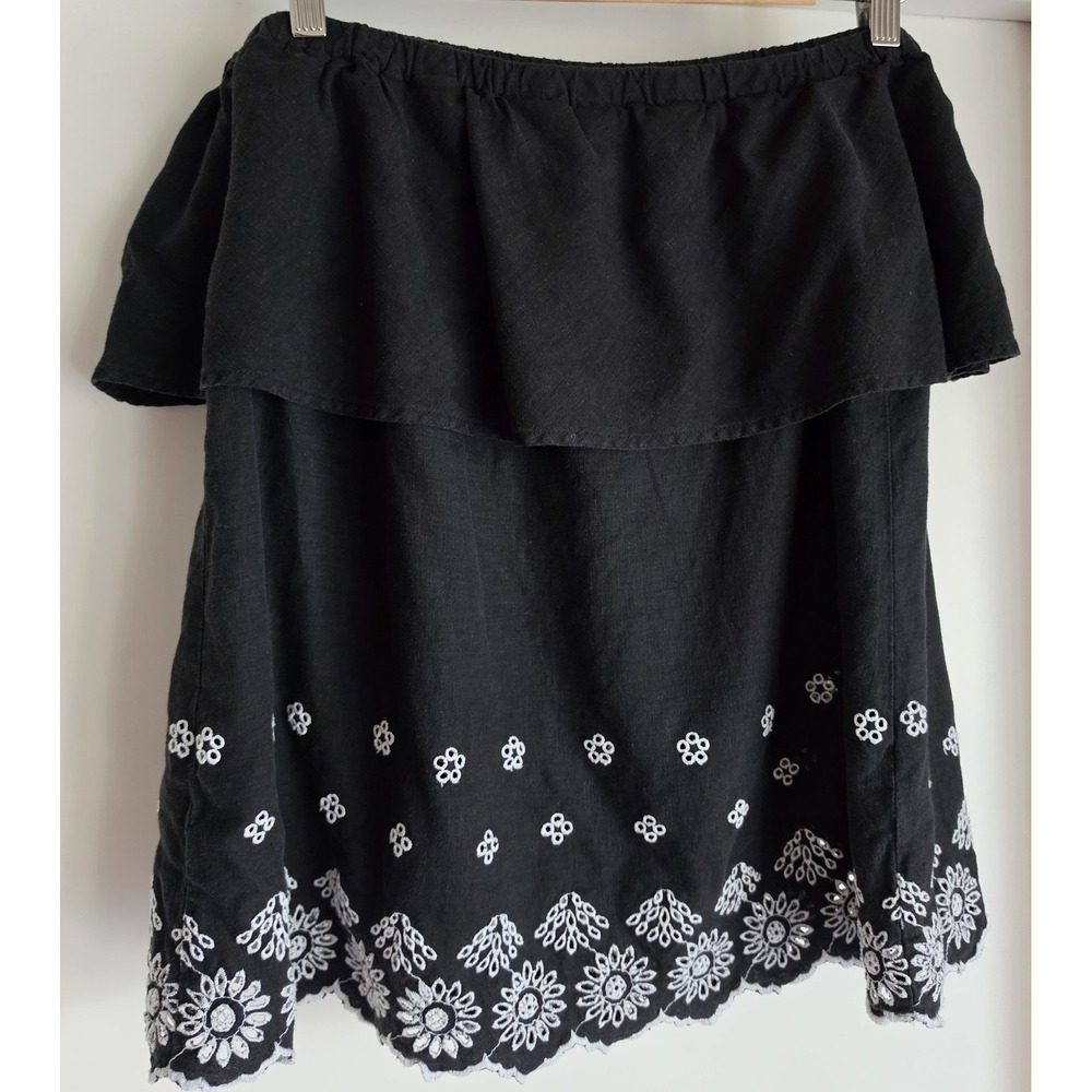 Old Navy Blouse Women L Black Floral Sleeveless Off Shoulder Linen Top Shirt